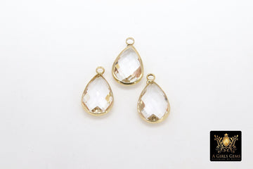 Gold Teardrop Charms, 2 Pcs Silver Oval Bezel Clear Drop Crystal Charms #645, Rose Gold Huggie Earring Charms